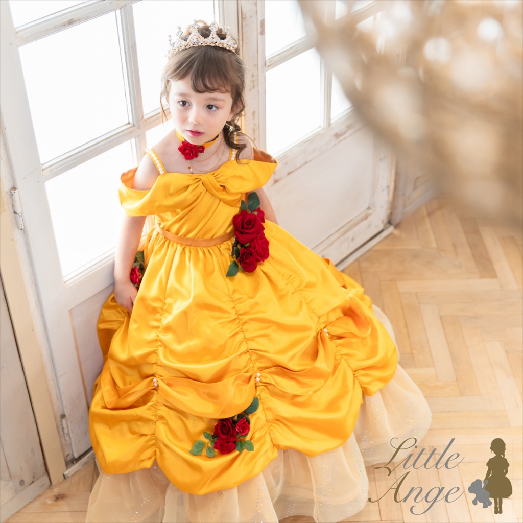 どきん様】スタジオ撮影使用 子供用ドレス(オレンジリボン)サイズ7 とおく 