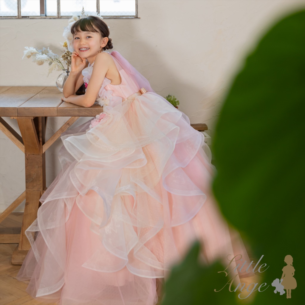 120cm七五三7才アイクリアキッズロングドレスレンタルスタジオ貸衣装オレンジ 7歳(120-130cm)｜結婚式のお呼ばれドレス、パーティードレスのレンタル